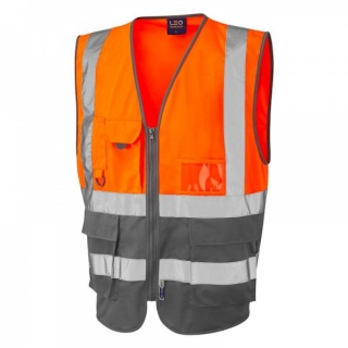 Leo Workwear W11-O/GY Lynton Superior Waistcoat Orange / Grey